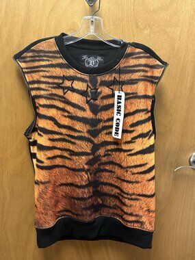 Basic Code Men’s Medium Tiger Print Sleeveless Sweatshirt Zipper Rocker Punk